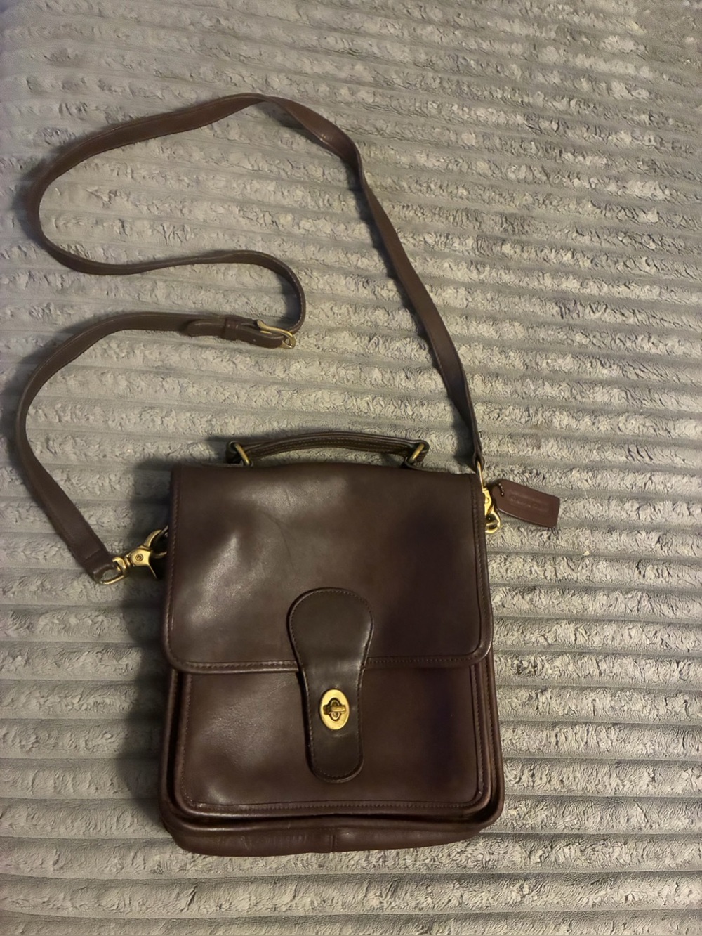 Vintage Coach Station Bag 5130 Brown Leather Turn Lock Crossbody Purse Satchel